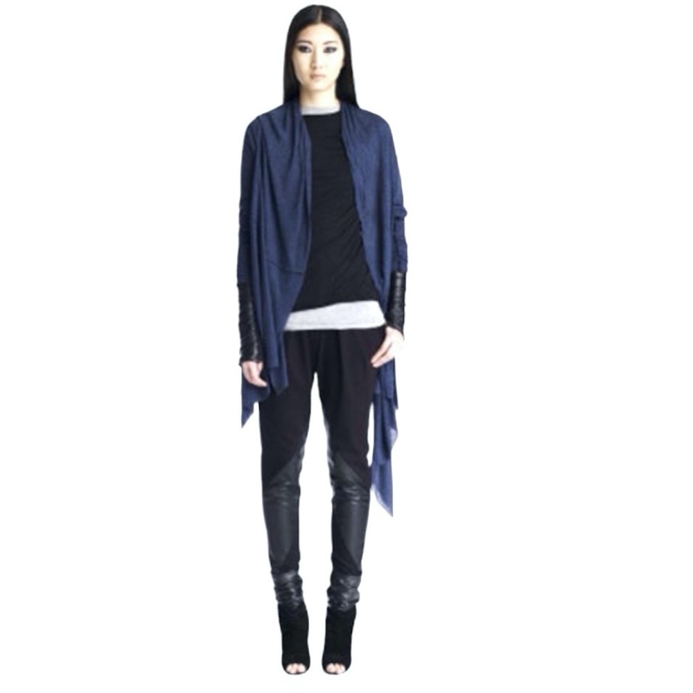 CUT25 BY YIGAL AZROUEL DENIM BLUE SILK/VISCOSE OPEN ASYMMETRICAL CARDIGAN